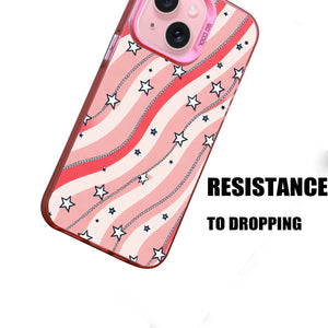 【BUY 4 ONLY PAY FOR 2】Pink Cute Case for iPhone with Unique Graphic Design, Hard Back + Soft Frame Protective Case - Stars and Stripes