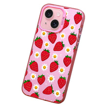 【BUY 4 ONLY PAY FOR 2】Pink Cute Case for iPhone with Unique Graphic Design, Hard Back + Soft Frame Protective Case - Strawberry and Daisy