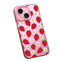 【BUY 4 ONLY PAY FOR 2】Pink Cute Case for iPhone with Unique Graphic Design, Hard Back + Soft Frame Protective Case - Strawberry and Daisy