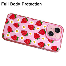 【BUY 4 ONLY PAY FOR 2】Pink Cute Case for iPhone with Unique Graphic Design, Hard Back + Soft Frame Protective Case - Strawberry and Daisy