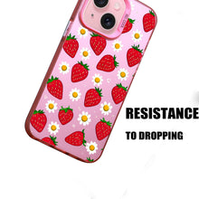 【BUY 4 ONLY PAY FOR 2】Pink Cute Case for iPhone with Unique Graphic Design, Hard Back + Soft Frame Protective Case - Strawberry and Daisy