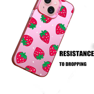 【BUY 4 ONLY PAY FOR 2】Pink Cute Case for iPhone with Unique Graphic Design, Hard Back + Soft Frame Protective Case - Strawberry