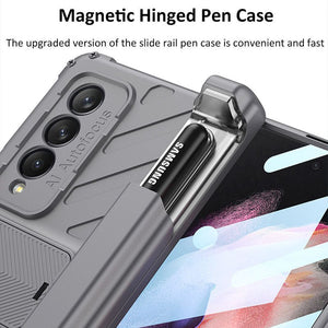 Magnetic All-included Slide Pen Case With Back Screen Glass Hinge Holder Phone Cover For Samsung Galaxy Z Fold 3 5G/Z Fold 4 /Z Fold 2 5G