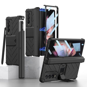 Magnetic All-included Slide Pen Case With Back Screen Glass Hinge Holder Phone Cover For Samsung Galaxy Z Fold 3 5G/Z Fold 4 /Z Fold 2 5G