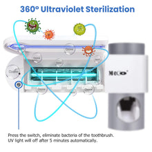 UV Toothbrush Holder, Toothpaste Dispenser + 5 Toothbrush Sterilizer Holder Wall Mounted with Sticker for Women Kids Baby Bathroom