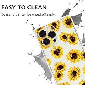 Compatible with iPhone 13/ Pro /Pro Max Sunflower Square Case,Sunflower Floral Flower Print Botanical Illustration Design for iPhone Case Women Girls,Soft TPU Graphic Protective Case for iPhone 13 Pro Max
