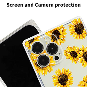 Compatible with iPhone 13/ Pro /Pro Max Sunflower Square Case,Sunflower Floral Flower Print Botanical Illustration Design for iPhone Case Women Girls,Soft TPU Graphic Protective Case for iPhone 13 Pro Max