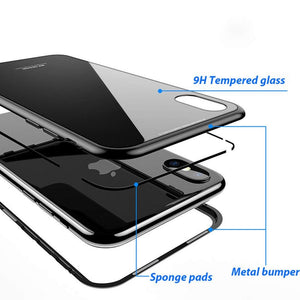 For iPhone X 8 Plus 7 Plus Tempered Glass Back Cover Magnetic Adsorption Flip Case