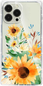 Compatible with iPhone 13/ Pro /Pro Max Sunflower Square Case,Sunflower Floral Flower Print Botanical Illustration Design for iPhone Case Women Girls,Soft TPU Graphic Protective Case for iPhone 13 Pro Max