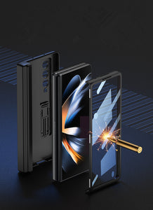 Magnetic All-included Slide Pen Case With Back Screen Glass Hinge Holder Phone Cover For Samsung Galaxy Z Fold 3 5G/Z Fold 4 5G