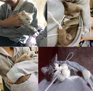Womens Pet Carrier Shirts Kitten Puppy Holder Animal Pouch Hood Sweatshirt