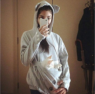 Womens Pet Carrier Shirts Kitten Puppy Holder Animal Pouch Hood Sweatshirt