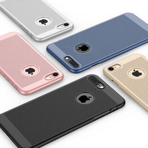 Ultra Slim Grid Heat Dissipate Phone Case For iPhone 6 S 6S 7 8 Plus X Matte Hard PC Protective Cover