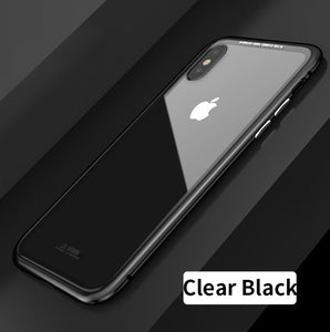 For iPhone X 8 Plus 7 Plus Tempered Glass Back Cover Magnetic Adsorption Flip Case